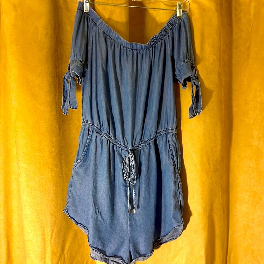 Blue denim romper